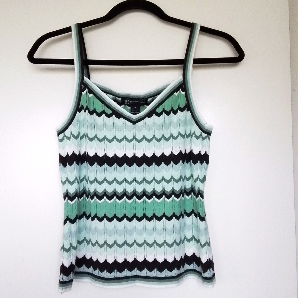 INC Tank Top, Green/White/Black, Petite Size Medium
